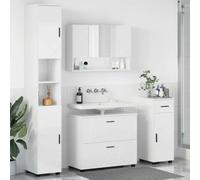 Lot de 4 meubles de salle de bain en bois blanc brillant 35 x 30 x 192 cm | Montage mural, portes encastrées, poignées de barre, surfaces faciles d'entretien, design moderne