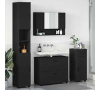 Lot de 4 meubles de salle de bain en bois noir 35 x 30 x 192 cm | Montage mural, peu encombrant, poignées de barre, portes plates, surfaces faciles d'entretien