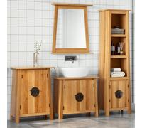 Lot de 4 meubles de salle de bain en pin massif avec miroir et espace de | Bois de pin massif, poignées en métal, miroir transparent, beaucoup d'espace de rangement, montage mural nécessaire