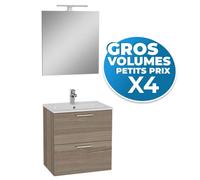 Lot de 4 meubles de salle de bain Mia 60 cm avec miroir, lavabo et éclairage LED, finition Cordoba (MIASET60C-GVP04)