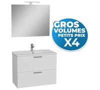 Lot de 4 Meubles Mia 79x61x39,5 cm avec miroir, lavabo et éclairage LED, Blanc brillant (MIASET80B-GVP04)