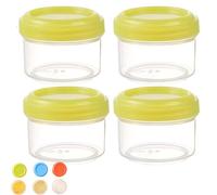 Lot de 4 mini bocaux en plastique transparent avec couvercles étanches - Récipients ronds rechargeables de 35 ml - Pour l'organisation de la cuisine, les condiments (jaune)