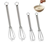 Lot de 4 mini fouets de cuisine - 13 cm et 18 cm - Petit fouet en acier inoxydable 304 - Accessoire de cuisine pour battre les blancs d'œufs, le beurre, la crème, les œufs, le café