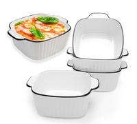 Lot de 4 Mini Plats à Gratin Carrés en Céramique de 400 ML, 14,9x11,5x5,7 CM Plats de Carrés, Mini Plats à Gratin en Céramique avec Poignées, Céramiques Plats de Cuisson, four et Friteuse à air Chaud