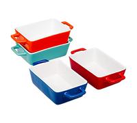 Lot de 4 mini plats de cuisson colorés en grès Invero® - Rectangulaires - Idéals pour les lasagnes, les tartes, les tapas et autres