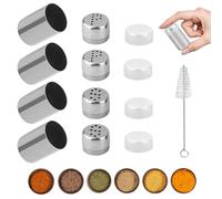 Lot de 4 mini salières avec brosse de nettoyage - 5 ml - Petite salière - Poivrière - Salière à sucre - Avec trous en forme de P et en forme de S - Pour restaurants, camping, barbecue en plein air