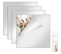 Lot de 4 miroirs adhésifs muraux, carrés acryliques 20x20 cm, pose sans perçage.