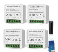 Lot de 4 modules d'interrupteur d'éclairage intelligent à 1 voie, double contrôle, mini interrupteur wifi DIY à monter derrière l'interrupteur mural, module compatible avec l'application Tuya, Alexa
