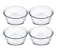 Lot de 4 moule soufflé rond, moule en verre fileté, plateau réfractaire, plat à four moule de cuisson, capacité 1.4 L - Diamètre 18 x Hauteur 8.2 cm -JUANIO- Transparent G