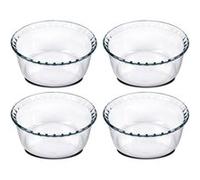 Lot de 4 moule soufflé rond, moule en verre fileté, plateau réfractaire, plat à four moule de cuisson, capacité 2.4 L - Diamètre 21.5 x Hauteur 9.8 cm -JUANIO- Transparent G