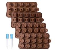 Lot de 4 moules à chocolat, 2 compte-gouttes. Différents types de moules en silicone, moules poreux, moules à gâteau, moules à gelée, moules à pudding à gelée, modèles de pâtisserie