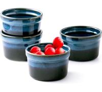 Lot de 4 moules à soufflé, coupelles à crème brûlée de 240 ml, moules à flan, mini-moules à gâteaux, adaptés au micro-ondes, couleur bleue