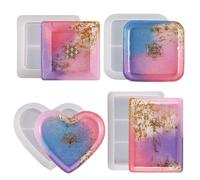 Lot de 4 moules en résine pour porte-bijoux et bagues | Moule en silicone pour dessous de verre pour cuisine, table, maison, plateau, bijoux, bricolage, bricolage, art, salon