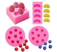 Lot de 4 moules en silicone 3D en forme de fraise, mandarine, segment de mandarine, framboise et myrtille, pour décoration de gâteau, savon, cire, bougie