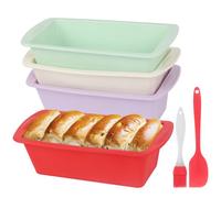Lot de 4 moules en silicone rectangulaires 19,2 x 9,5 x 5,5 cm | Moule à pain - Petit moule à gâteau en silicone - Moule à gâteau Airfryer - Moule à pain - Avec brosse à huile et grattoir