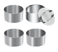 Lot de 4 moules ronds en acier inoxydable de 7,6 cm avec 1 poussoir pour gâteau, dessert, mousse, thon, tartare