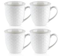 Tasses en céramique - Orion - 580 ml - Blanc - 4 pièces - Décor cœur - Micro-ondes - Lave-vaisselle