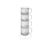- Lot de 4 Mugs & Rack Design "Life" 24cl Blanc