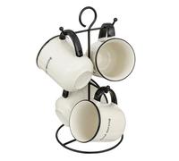 Secret de Gourmet – Lot de 4 mugs sur rack «Alix» 20 lanc – Noir/Blanc G
