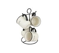 - Lot de 4 Mugs sur Rack "Alix" 20cl Blanc & Noir