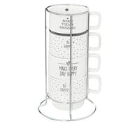 Lot de 4 Mugs sur Rack ""Happy"" 22cl Blanc