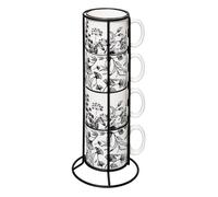 Lot de 4 Mugs sur Rack ""White Floral"" 24 lanc