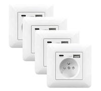 Lot de 4 Multiprise Murale 16A avec USB et Type C - Prise Encastrable pour Téléphone Smartphone et Tablette