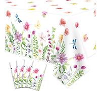 Lot de 4 nappes d'été - Motif fleurs sauvages - Nappe en plastique - Pour printemps, fleurs d'été - Jetables - Pour décorations de fête - 132 x 201 cm