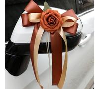 Lot de 4 nœuds à tirer pour voitures de mariage - Ruban de satin et fleurs artificielles - 36 cm de long x 17 cm de large - Orange