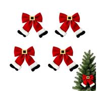 Lot de 4 nœuds de Noël en velours rouge avec motif ceinture de Père Noël | Matériau en velours doux, design classique de ceinture de Père Noël, nœuds décoratifs légers, décoration DIY pour sapin de