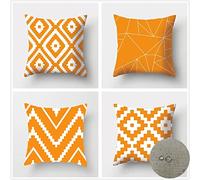 Lot de 4 Orange Housse de Coussin 35x35cm,Exterieur Impermeable lin Taies d'oreiller Géométrique Moderne Décoratif Canapé Coussin,pour Chaise,Lit,Jardin Chambre Coussin Canape Decoration JX-2991