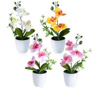 Lot de 4 orchidées artificielles - 27 cm - Phalaenopsis - Fleurs artificielles en pot - Fleurs artificielles comme de vraies fleurs blanches et roses - Plante décorative pour salon, bureau - Rose