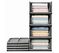 Lot de 4 organisateurs de placard, boîtes de rangement empilables, gris