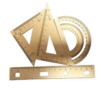 Lot de 4 outils de géométrie mathématiques dorés en alliage d'aluminium avec règle triangulaire, ensemble de fournitures d'étudiant, kit de dessin avec rapporteur