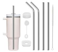 Lot de 4 pailles pour Stanley Cup - En acier inoxydable 304 - 30 cm - Réutilisables - Avec brosses de nettoyage et bouchons en silicone - Pour gobelets de 30/40 onces, verre et accessoires Stanley Cup