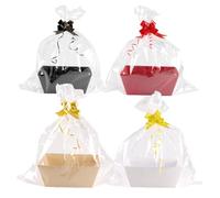 Lot de 4 Paniers Cadeaux Vides en Carton - 30 x 25 x 12 cm | MAHIONG, Film Transparent et Ruban Inclus, Corbeille Trapézoïdale, Multicolore, pour Noël, Mariage et Anniversaire