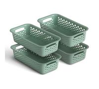 Lot de 4 paniers de rangement, 0,7 l, avec poignées, sans BPA, organiseur, 20 x 10 x 5 cm, verts, pour salle de bain, cuisine, chambre à coucher, panier ménager