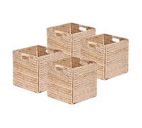 Lot de 4 Paniers de Rangement - Box and Beyond - 31 x 31 x 31 cm - Jacinthe d'eau Naturelle - Pliables - Avec Poignées