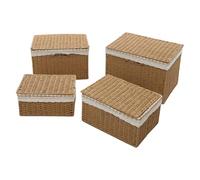 Lot de 4 paniers de rangement tressés à la main avec couvercle - Panier décoratif tressé - Style maison de campagne - Paniers de rangement pour salle de bain avec doublure en tissu - Pour jouets et