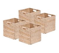 Lot de 4 paniers de rangement tressés en jacinthe d'eau 31x31x31 cm - pliables avec poignées - style bohème fibres naturelles