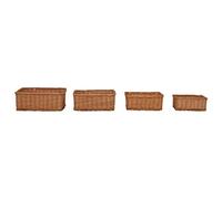 Lot de 4 paniers en osier marron rectangulaires de différentes tailles, empilables et peu encombrants, pour cuisine, salle de bain, chambre à coucher, bureau et panier à linge