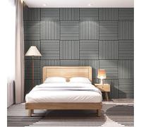 Lot de 4 panneaux muraux acoustiques 3D « Vang » avec lamelles droites 1,44 m² aspect chêne, gris clair