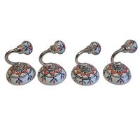 Lot de 4 `Patère Murale Ronde en Céramique Peinte à la Main - Crochet Mural Décoratif pour Salle de Bain, Entrée ou Chambre - Porte Manteau Design pour Serviettes, Vêtements et Sacs` Fleur Orange