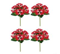 Lot de 4 pensées artificielles en soie réalistes pour décoration de maison, bureau, centres de table de mariage et arrangements floraux (dégradé rouge)