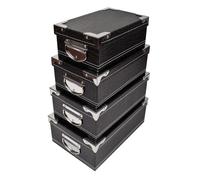 Lot De 4 Petites Boites de Rangement en Carton Noir, Angles et Poignées en Métal. Tailles : 23x15x9,25x16,5x10,27x18x10,5,29x20x11cm