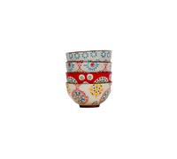 Lot de 4 petits bols en céramique multicolore, motifs étoiles et fleurs - Chehoma, Bohemian - Ø11xH6 cm