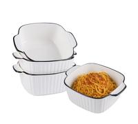 Lot de 4 petits plats de cuisson carrés en céramique de 14,5 cm avec poignées pour lasagnes, cocottes, tapas, tartes individuelles, friteuses à air, plats à tarte, passent au four et au micro-ondes