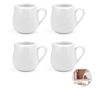 Lot de 4 petits pots à crème en céramique, petits pots à lait en porcelaine blanche, mini pichets à sauce, mini pichets à lait en céramique avec poignée, 50 ml, mini pichets à sauce pour crème,
