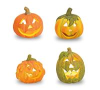 Lot de 4 photophores en argile citrouille - Décoration d'automne - Diamètre : 8 cm - Photophore d'Halloween pour l'intérieur et l'extérieur - Décoration de table - Petite lanterne décorative