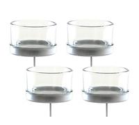 Lot de 4 photophores en verre avec piquet - En argent